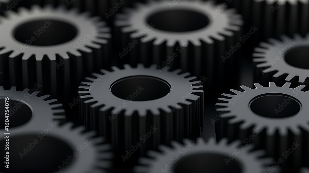 Poster gears: precision and functionality. interlocking metal gears symbolize teamwork, mechanics, engineer