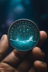 "Futuristic 1851 US Dollar Coin with Aqua Core"
