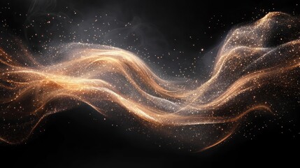 Abstract swirling, golden waves on dark background