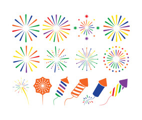 Obraz premium Bright and Festive Fireworks Collection Vector Illustration