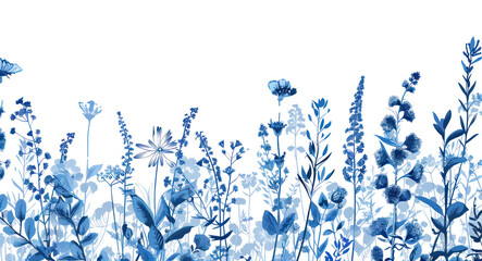 Fototapeta premium PNG Elegant blue floral silhouette illustration