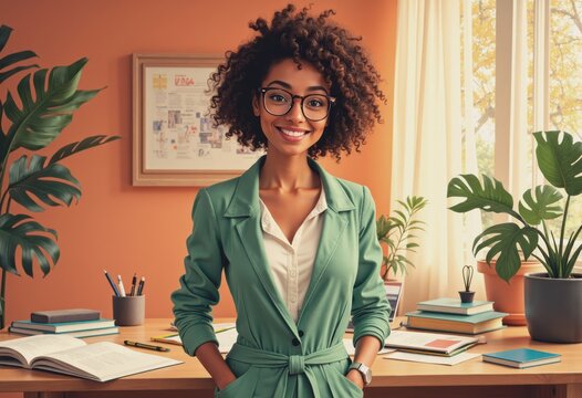 Accountant calculating winter business expenses with a cheerful smile