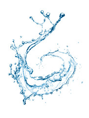 Dynamic swirling abstract water splash with iridescent blue and green highlights creating a...