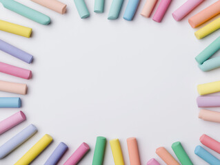 Colorful chalk sticks forming a frame on white background