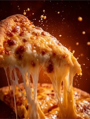 Pizza Slice: A tantalizing slice of pizza with melted cheese, offering a delectable display of culinary artistry and inviting a sensory journey of taste and texture.