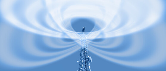 Antenna tower of telecommunication and Phone base station with TV and wireless internet antennas 