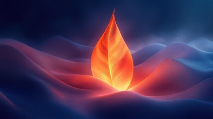 Glowing orange leaf on dark, wavy surface