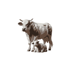 Brown and white farm cow and goat vector