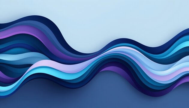 a digital waveform art piece that resembles an ocean waves with a gradient blue to purple hue, set against a solid blue background, giving a sense of calm sea w