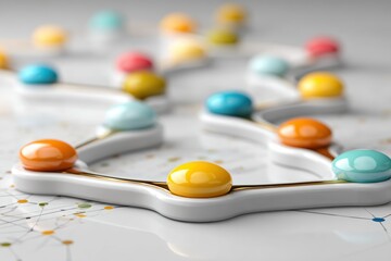 Colorful abstract representation of molecular connections with vivid spheres and curved links showcasing modern scientific concepts and innovative technology in a digital space