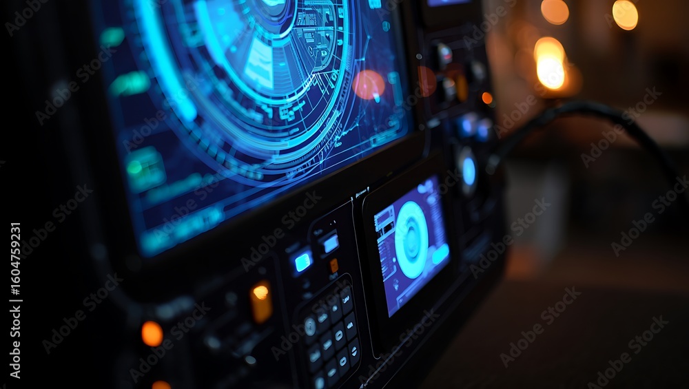 Aufkleber futuristic holographic interface displaying complex data and glowing blue circuits