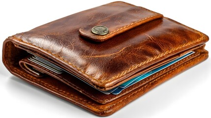 Close-up view of a brown leather wallet.