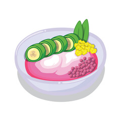 Indonesian Dessert Banana in Sticky Rice with Coconut Milk and Toppings