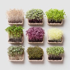Assortment of Microgreens in Square Containers