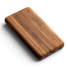Dark Brown Wooden Portable Charger on White Background