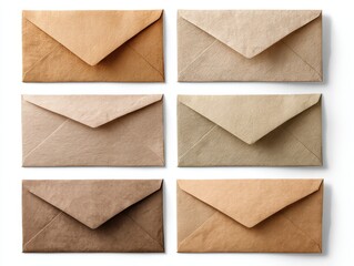 Eight Textured Beige and Brown Envelopes on White Background