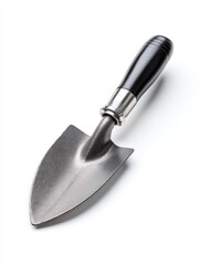 Small Metal Trowel with Black Handle on White Background