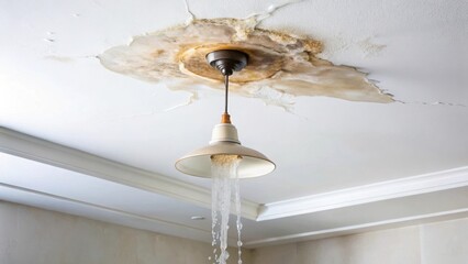 Water Damage Above a Pendant Light Fixture Showing Ceiling Leaks and Staining