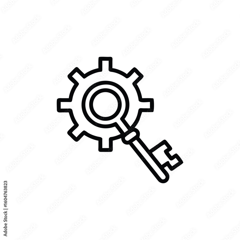 Poster vector art of key inserted into a gear symbolizing solutions and access