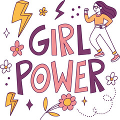 Vibrant Girl Power Design with Inspirational Typography and Empowered Female Illustration