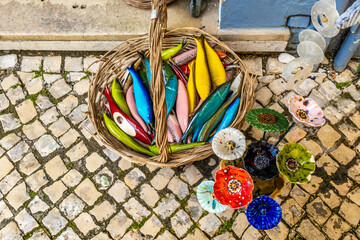 Decorated local ceramic Sardines in Portuguese souvenir store in Lagos, Portugal	