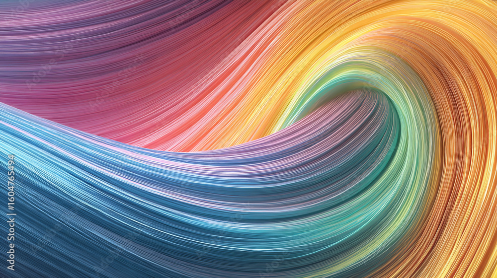 Poster abstract swirl of rainbow colored strands creating a smooth flowing and vibrant visual texture art