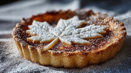 A homemade manna pie topped with soft sugar powder features a flaky crust and sweet creamy filling for a simple yet delicious treat.