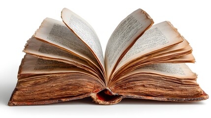 Aged book open, showcasing worn pages.