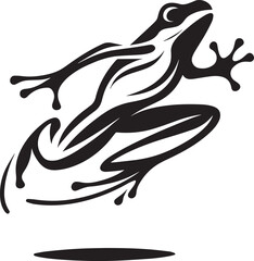 Obraz premium Frog leaping silhouette: A sleek, stylized silhouette of a frog in mid-leap, rendered in striking black and white, conveying movement and energy with elegant simplicity.
