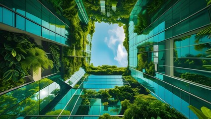 Modern eco friendly building with lush vertical gardens and sky pool
