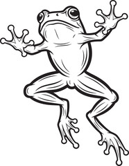 Jumping Frog in Mid-Air: A unique, artistic monochrome depiction of a lively frog in mid-leap, captured with precise outlines