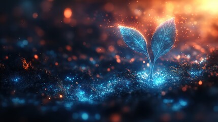 Glow leaves sprout in vibrant soil