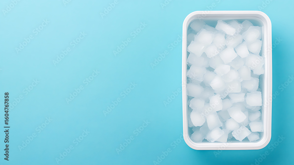 Aufkleber ice cubes fill a rectangular container. the container is white and the cubes are a frosty white, set
