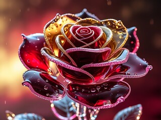 Glass Rose with Red Gold, and Dark Background.