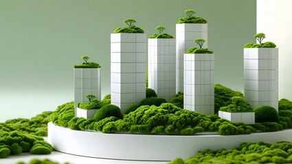 Modern futuristic cityscape with greenery and sustainable architecture