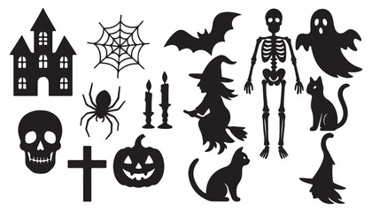 "Halloween Icons Set – Spooky Pumpkin, Ghost, Witch, Bat, and Haunted Symbols Vector"


