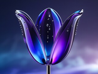 Glass Tulip with Purple Blue, and Dew Drops.