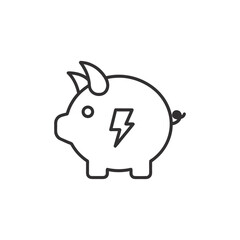 Piggy bank with lightning bolt symbol isolated on white background