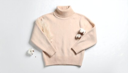 Beige turtleneck sweater with cotton accents