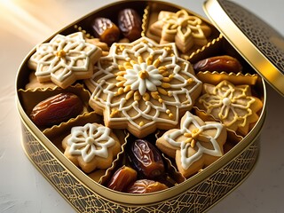 Elegant gold cookies  dates gift box.