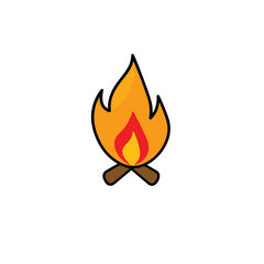Vector art of cartoon campfire with orange flames and brown logs on a white background