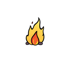 Vector art of a cartoon campfire with bright yellow and orange flames on white
