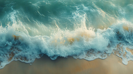 Fototapeta premium Ocean wave Seafoam Beach Water Shoreline Movement gentle ocean wave rolls onto sandy beach with soft seafoam and calming water movement natural