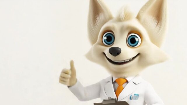 Cute Cartoon Fox Doctor Character Giving Thumbs Up &ndash; Medical Mascot in Lab Coat with Orange Tie on White Background

