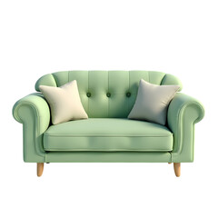 Fototapeta premium A light green sofa with two cushions isolated on transparent background
