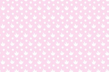 Pink and White Seamless Pattern with Dots and Floral Motifs