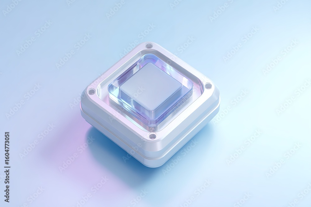 Poster modern translucent button design on a soft pastel background showcasing innovative technology concep