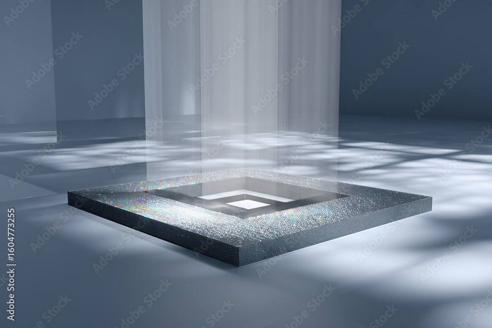 Aufkleber modern minimalist design featuring a square platform with light reflections in a spacious artistic e