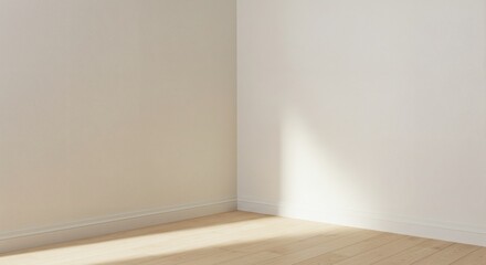 Serene Corner Light and Shadow Play on White Walls and Wood Floor.