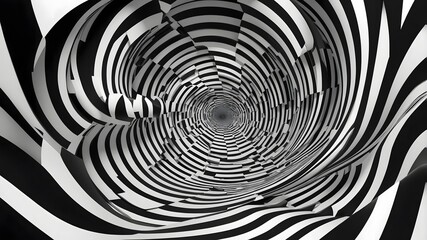 Abstract Optical Illusion Black and White Pattern Creating a Tunnel Effect